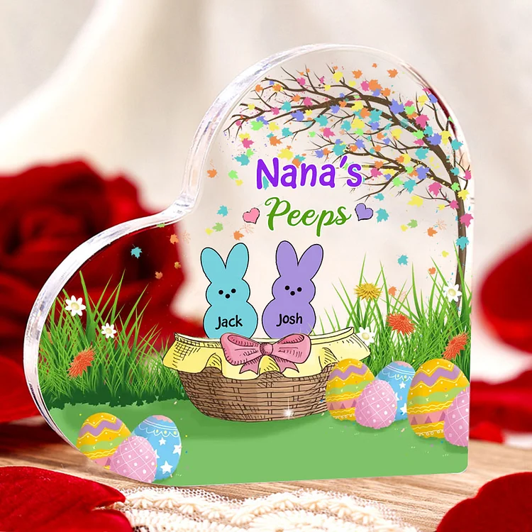 2 Names-Personalized Acrylic Heart Keepsake Custom Acrylic plaque Names Bunny Ornaments Gifts for Mum/Nan/Nana