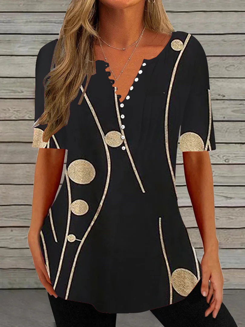 Women Half Sleeve V-neck Solid Color Dress