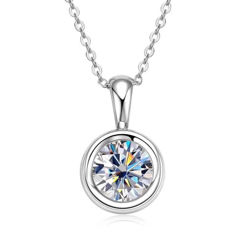 925 Sterling Silver Moissanite Inlay Solid Color Pendant Necklace