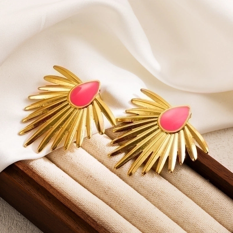 2 Pieces IG Style Flower Enamel 304 Stainless Steel 18K Gold Plated Stainless Steel Earrings