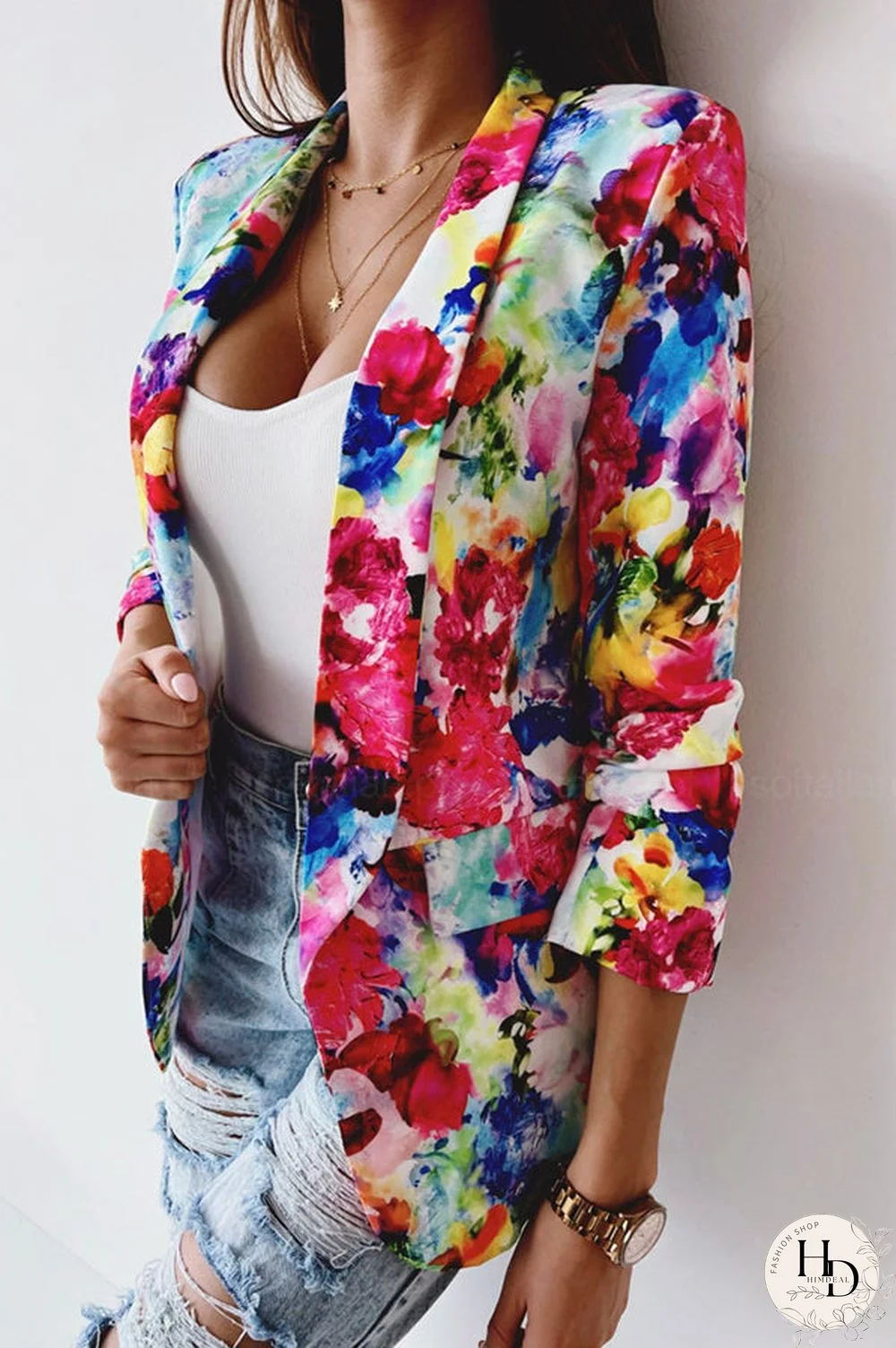 Free And True Floral Lapel Leisure Suit Blazer