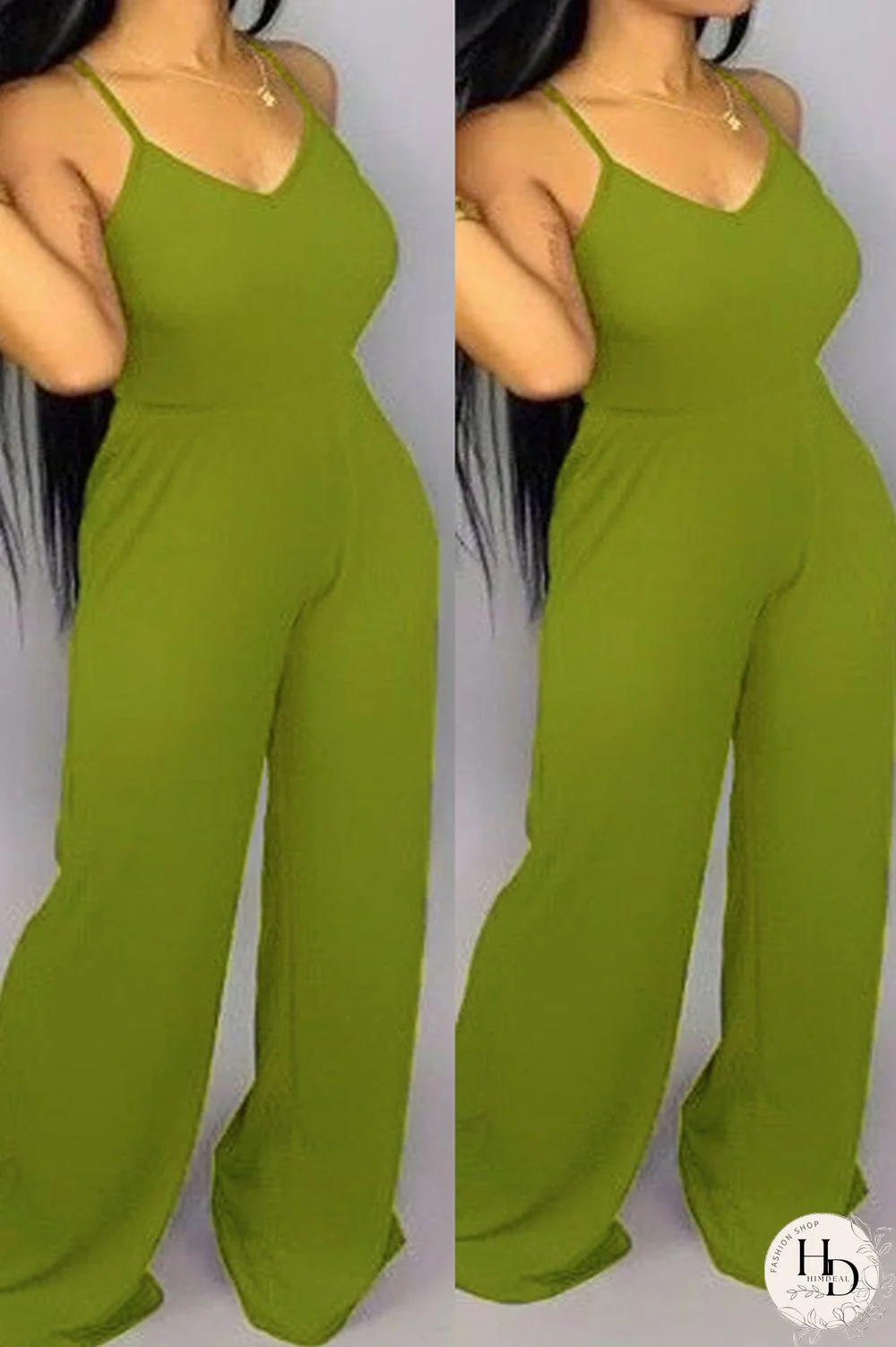 Green Fashion Casual Solid Asymmetrical Polyester Sleeveless Slip Jumpsuits