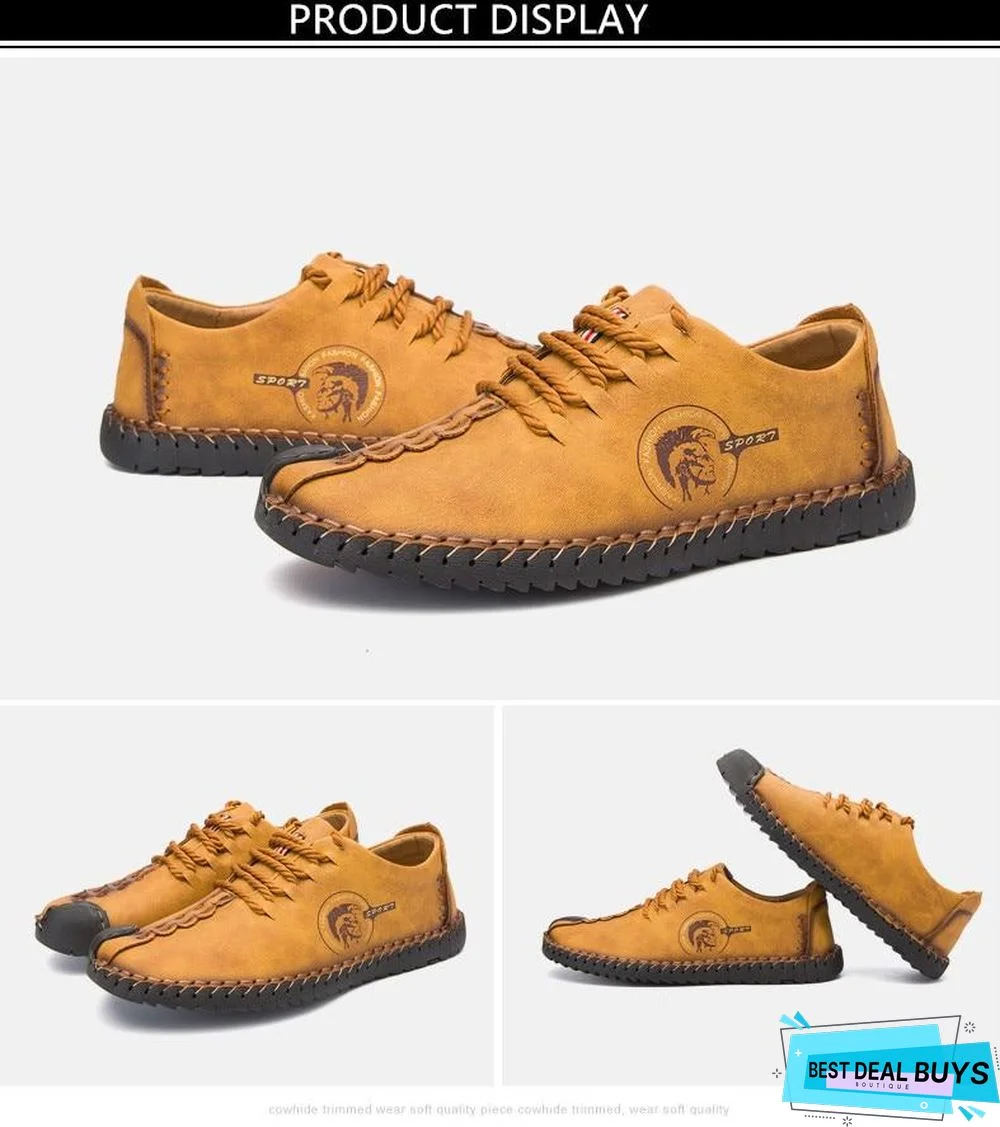 Men's Comfortable Casual Loafers Shoes Split Leather Flats Moccasins Shoes