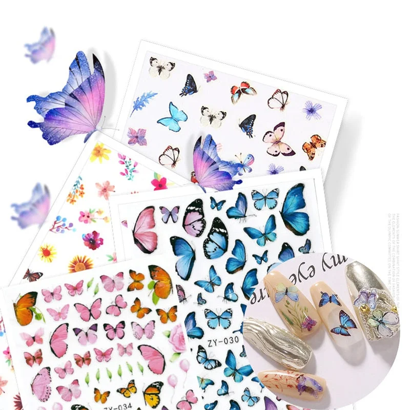 1 Sheet 3D Butterfly Nail Sticker Adhesive Slider Decals Colorful Nail Transfer Foils Wraps for DIY Nail Art Decoration-Nail Inspo