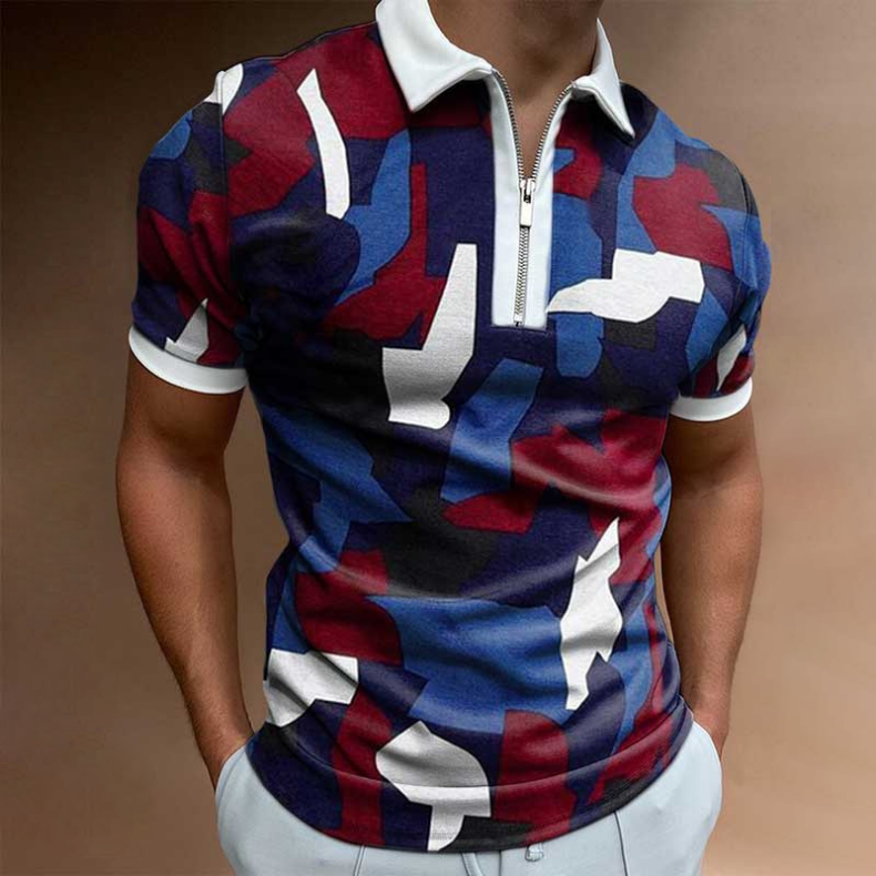 Zipper Knit Jacquard Polo Shirt-Compassnice®