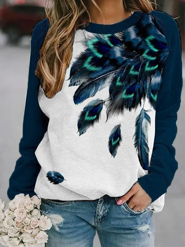 Vintage Print Sweatshirt Women Autumn Fashion Pocket O Neck Long Sleeve Streetwear Hoodies Female Plus Size Casual Pullovers