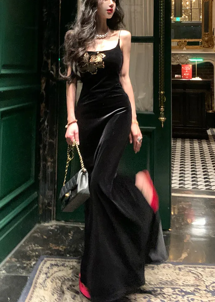 One Shoulder Spaghetti Straps Sheath Velvet Dress Rust Plus Size