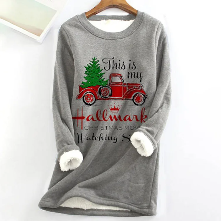 Winter Warm Christmas Car Print Granular Fleece Fabric Sweatshirt socialshop