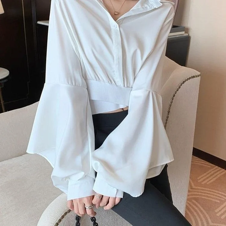 GOTH LONG SLEEVE CHIFFON CROP SHIRT