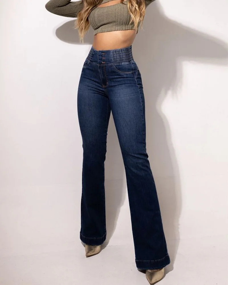 Women's High-Waisted Elastic Denim Trousers – Tight Fit, Hip-Lifting for Women