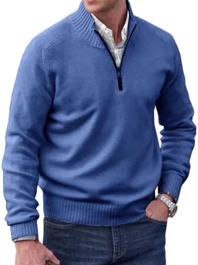 Men's Stand Collar Zipper Basic Solid Color Sweater Long Sleeve Sweatshirt