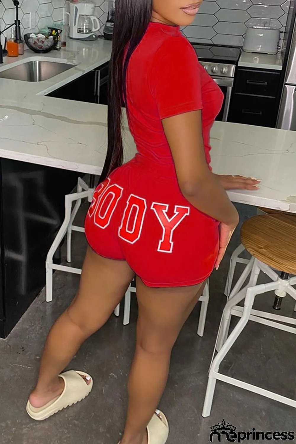 Black Fashion Casual Letter Print Basic O Neck Short Sleeve Two Pieces