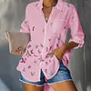 Women's Printed Single-Breasted Casual Long-Sleeved Shirt