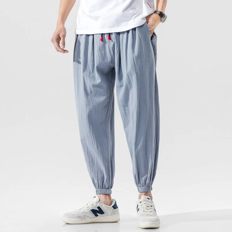 Cotton Linen Harem Pants Men Joggers Man Summer Casual Trousers Male Japanese Sweatpants 2020 New Harajuku Large Size 5XL