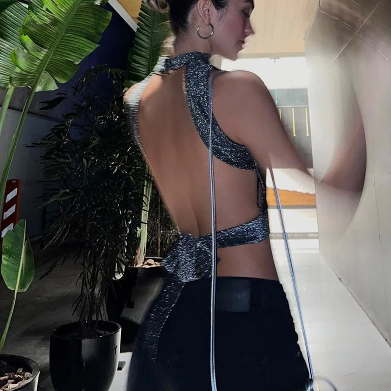 Uveng Uveng 2023 Hot Style Fashion Sexy Hot Girl Bare Back Strap Top Bare Shoulder Slim Vest Woman