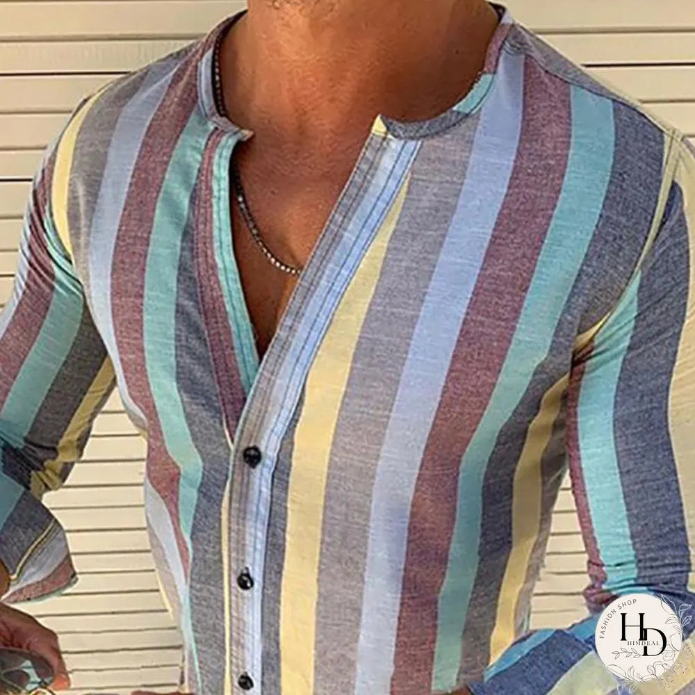 Spring/summer Men Fashion Colorful Stripe Slim Fit Shirts