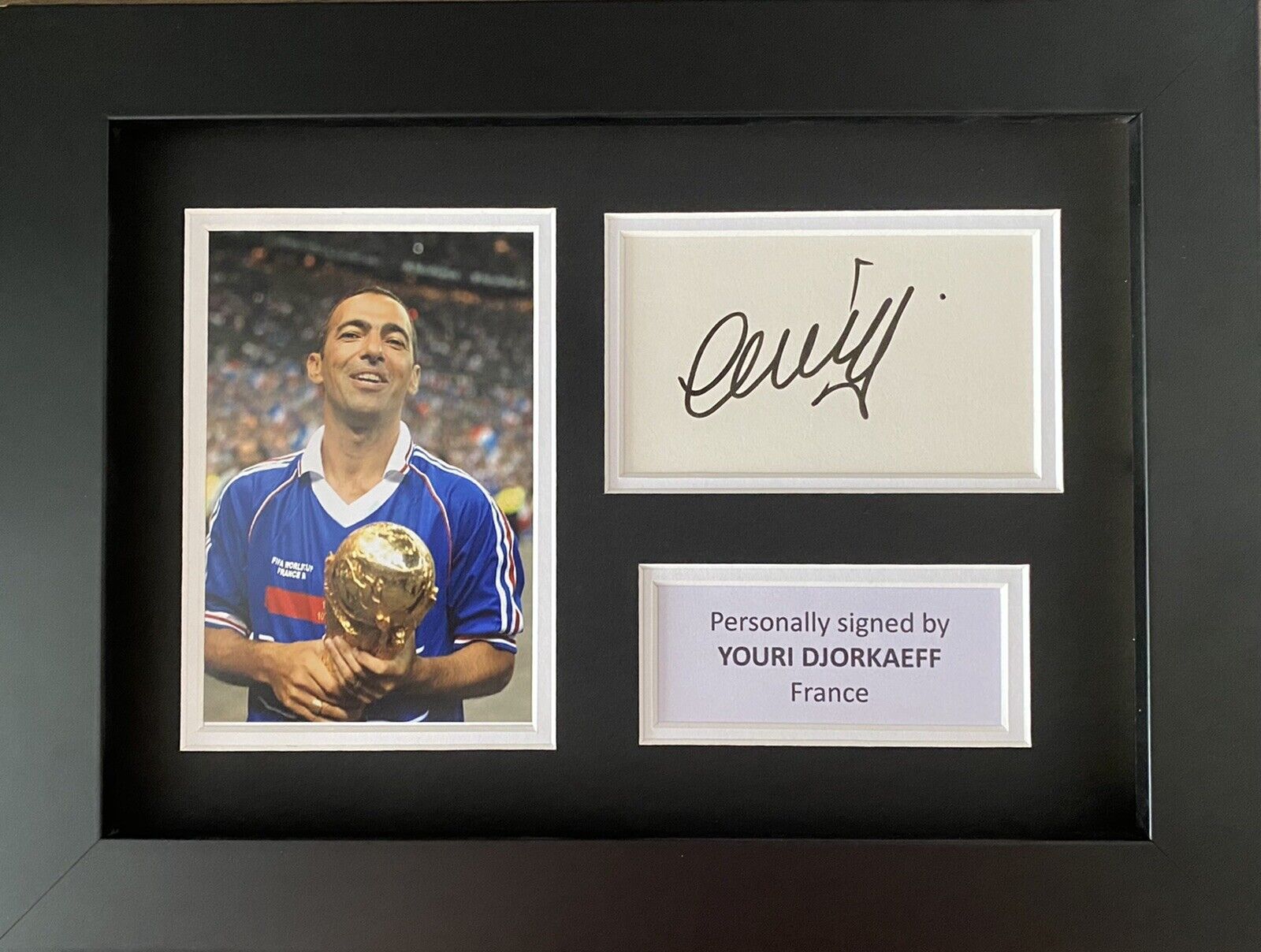 Youri Djorkaeff Hand Signed White Card In A4 France World Cup 98 Frame Display