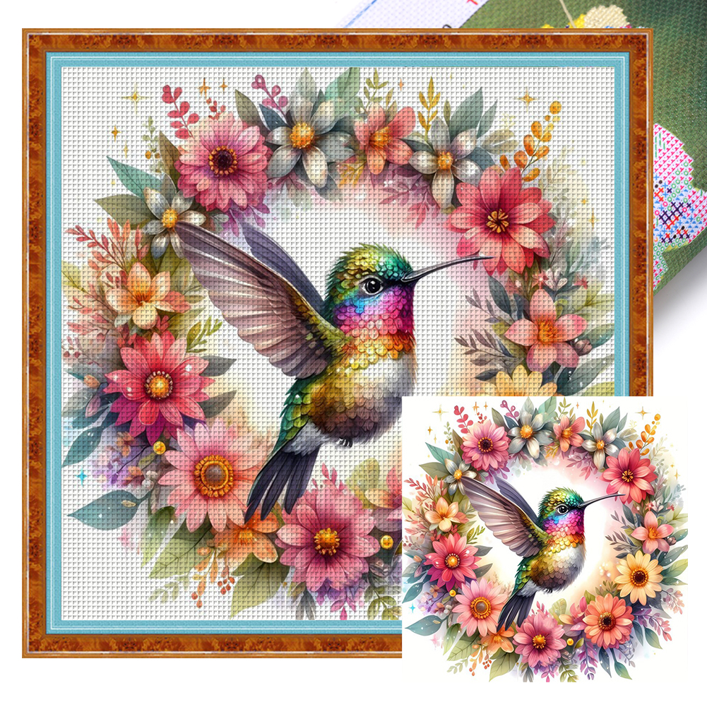 Hummingbird And Flowers Full 11CT Pre-stamped Canvas(40*40cm) Cross Stitch