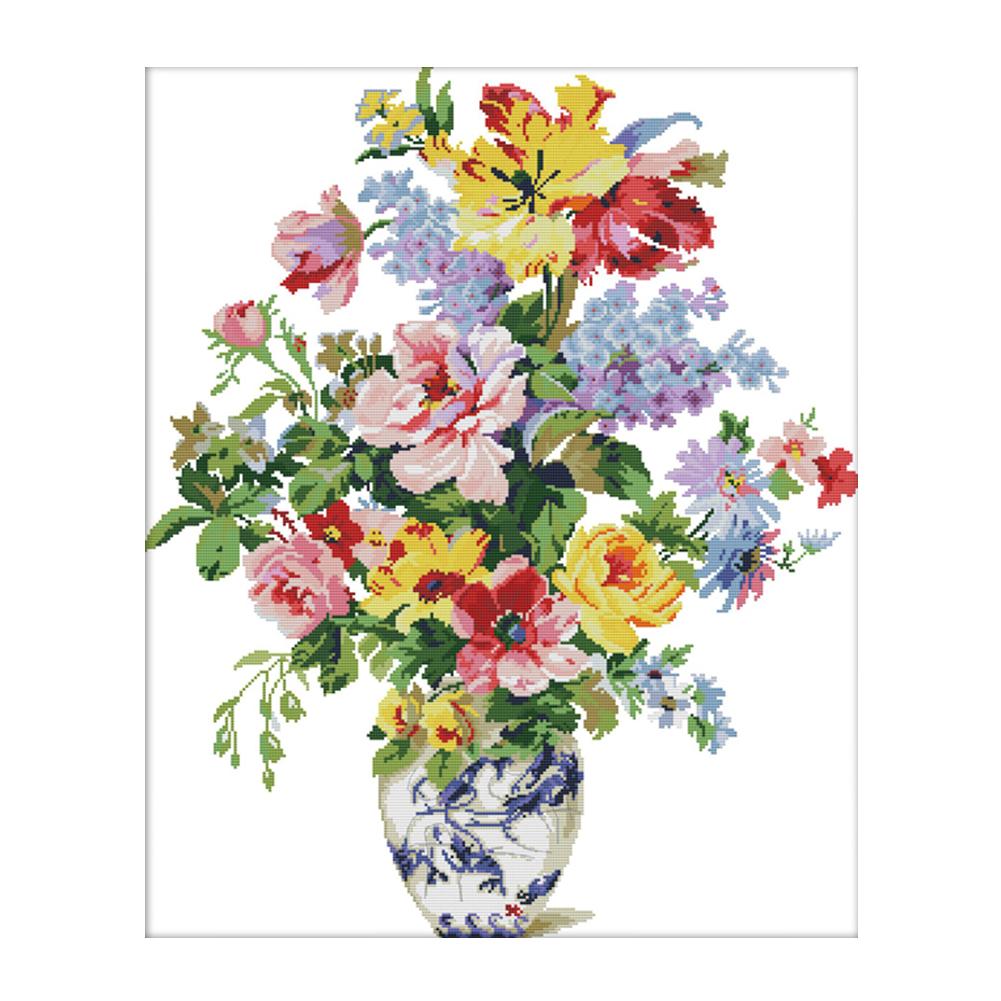 

Flowers contend for beauty - 14CT Stamped Cross Stitch - 54*64cm, 501 Original