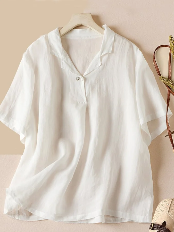 Solid Color Loose Casual Cotton Linen Shirt