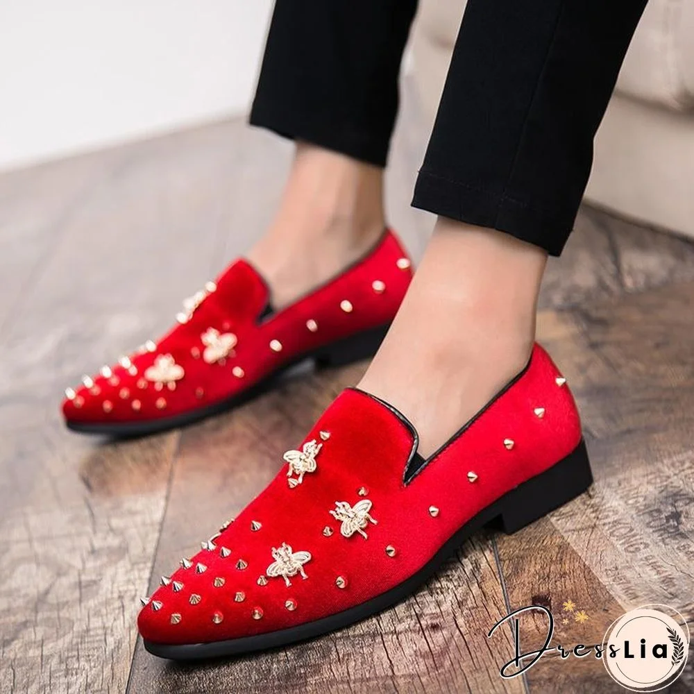 New Fashion Gold Top and Metal Toe Men Velvet Dress shoes italian mens dress shoes Handmade Loafers