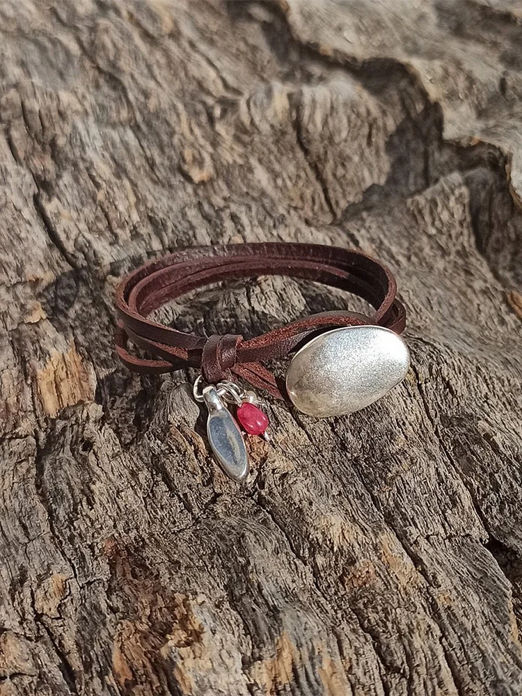 Alloy Feather Pendant Bracelet With Velvet Strap