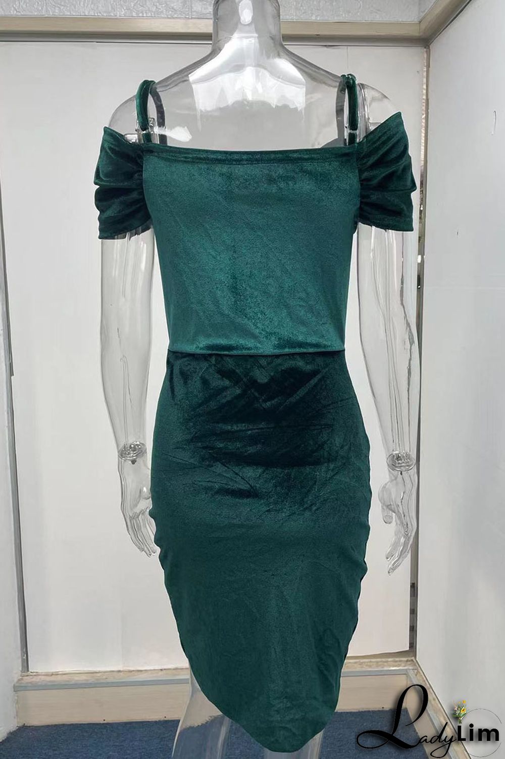 Black Elegant Solid Split Joint Asymmetrical Spaghetti Strap One Step Skirt Dresses