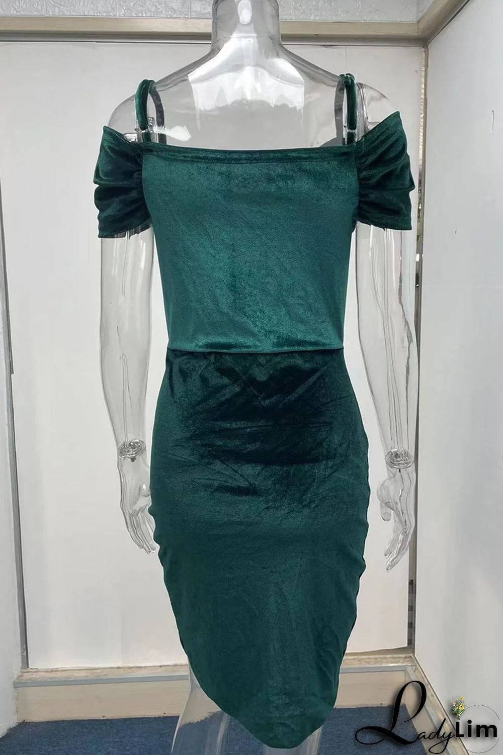 Black Elegant Solid Split Joint Asymmetrical Spaghetti Strap One Step Skirt Dresses