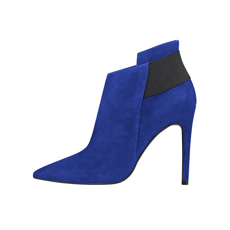Royal Blue Women's Dress Boots Pointy Toe Suede Stiletto Heel Booties |FSJ Shoes