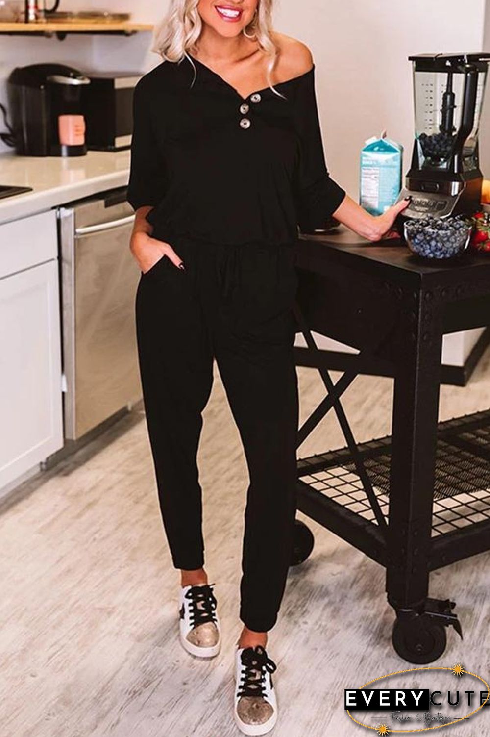 Solid Color Short Sleeve Casual Jumpsuit P15052