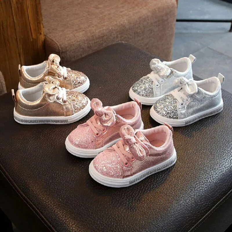 2019 Children Four Season Shoes 1-3 Years Toddler Baby Girls Bow Sequin Crib Shoe Trend Casual Shoes Glitter Bowknot Dress Shoes