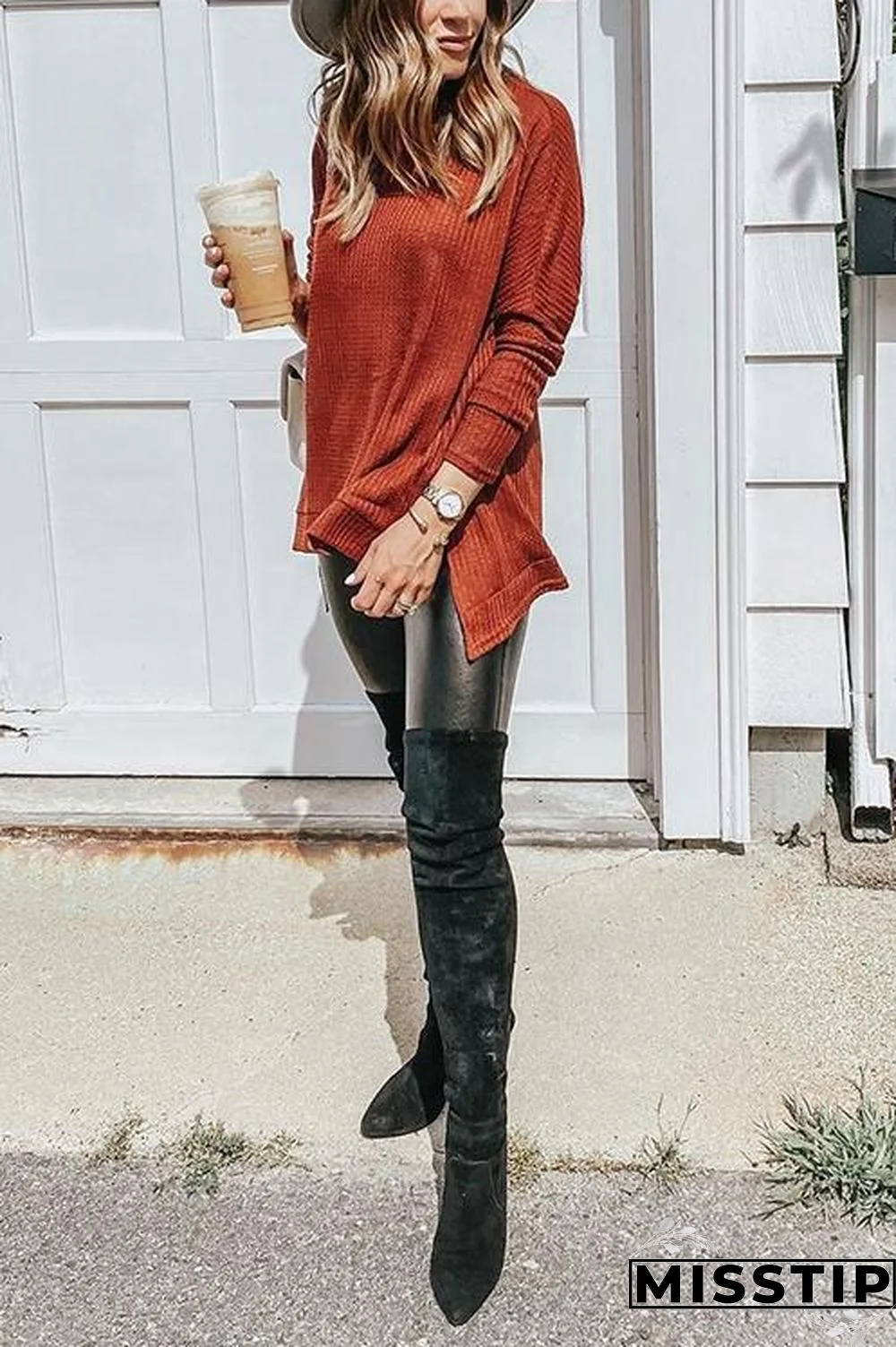 Cowl Neck Slit Sweater