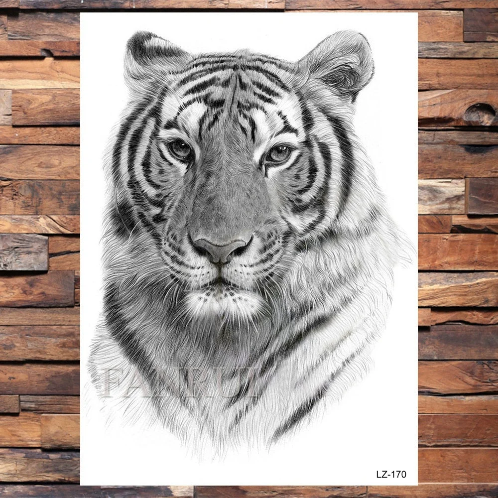 Mighty Lion King Of Beasts Tattoos Temporary Men Women Body Art Fake Tatoo Realistic Tribal Tiger Tattoo Sticker Arm Leg Makeup