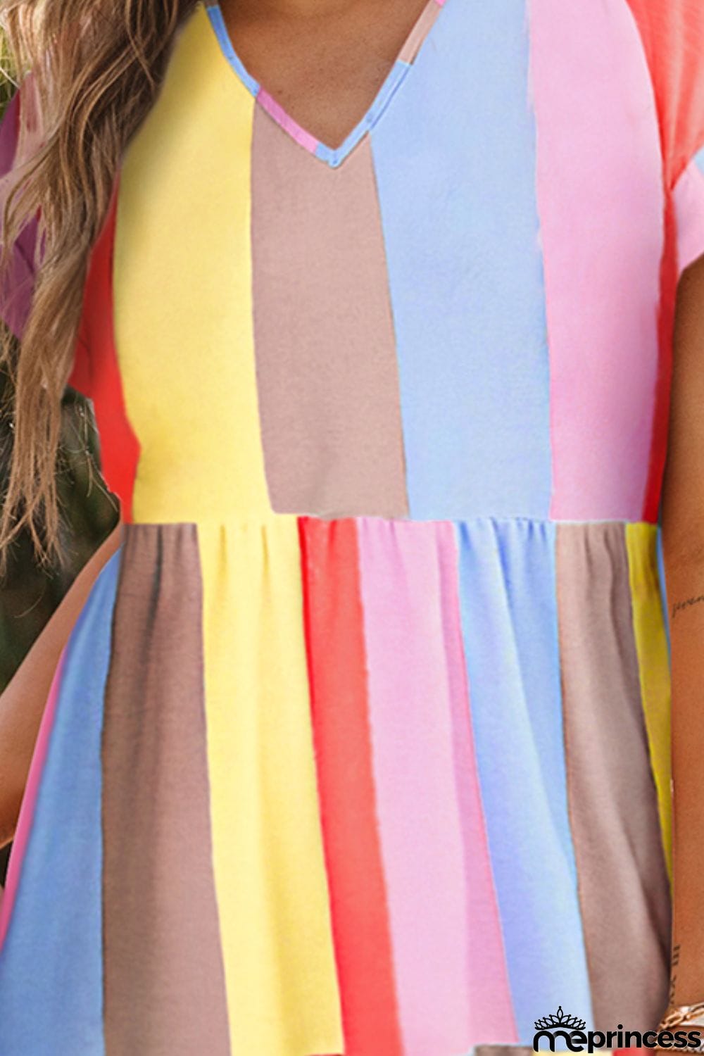 Striped V-Neck Short Sleeve Dress