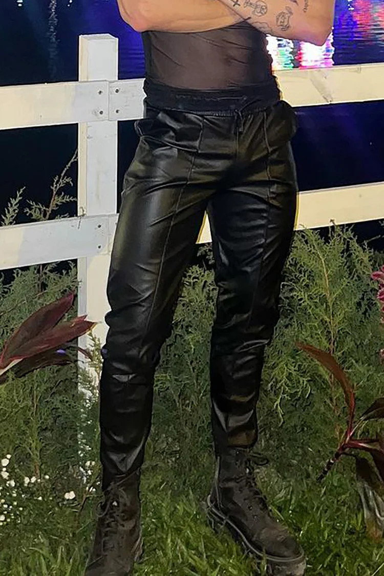 Ciciful PU Leather Elastic Waist Skinny Pants