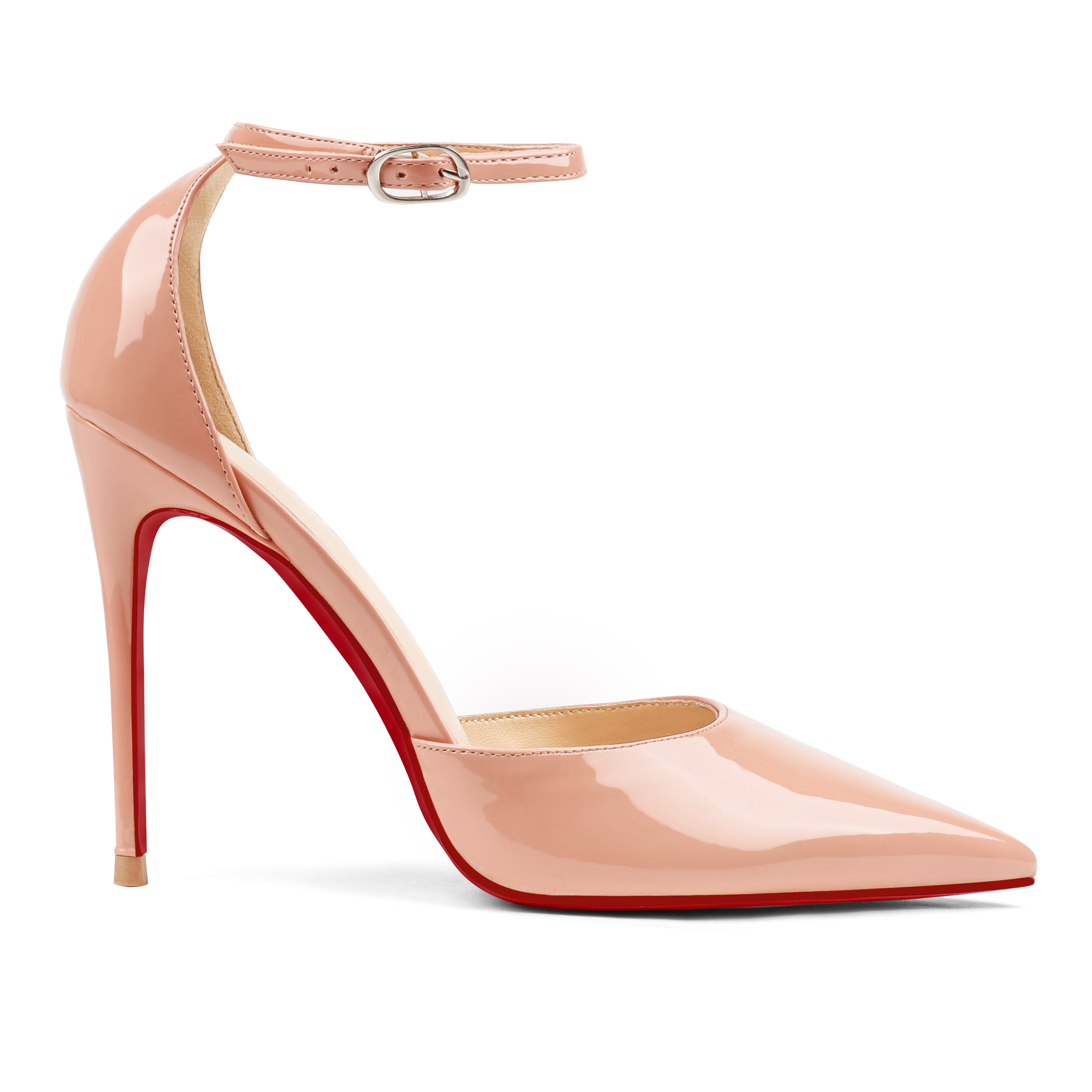 3.94" Women's Ankle Buckle Pointed Toe Pumps Wedding Party Red Bottoms High Heels-MERUMOTE