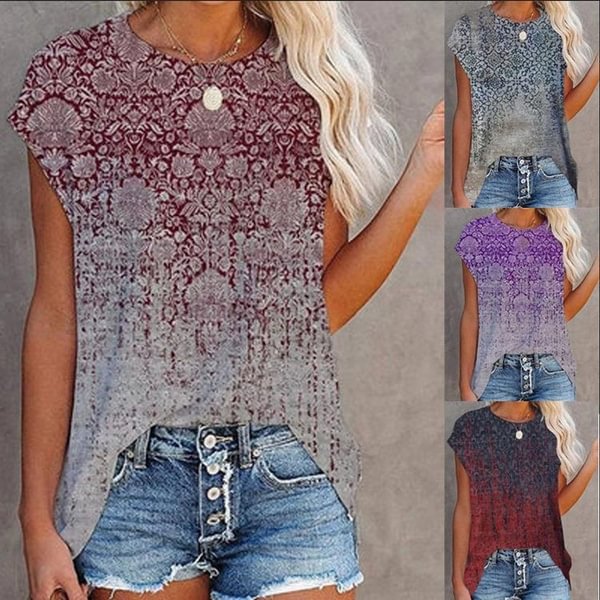 Women Fashion Printed T-shirt Summer Casual Round Collar Short Sleeve Top Pullover Loose Blouses - Shop Trendy Women's Clothing | LoverChic