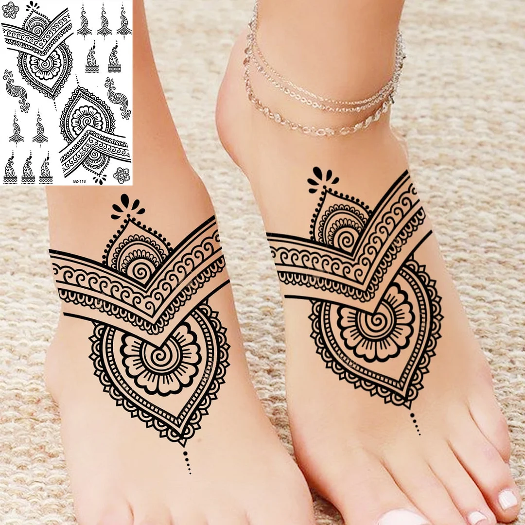 Henna Pendant Temporary Tattoos For Women Undertboob Girls Realistic Butterfly Rose Flower Fake Tattoo Sticker Chest Tatoos