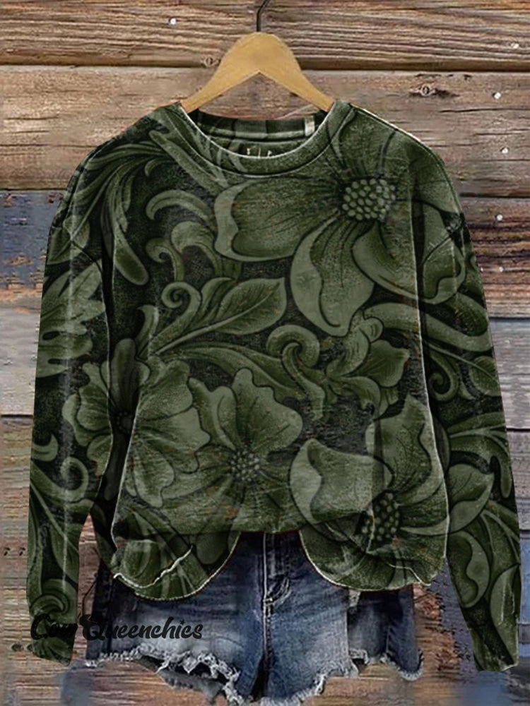 Vintage Floral Print Crew Neck Sweatshirt Multicolor / S