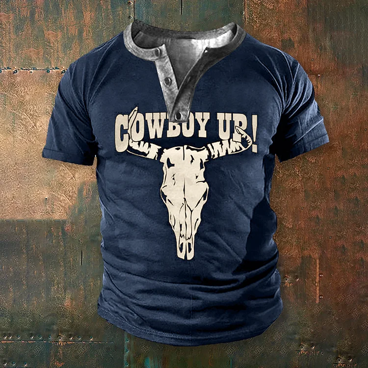 Men'S Western Cows Up Short Sleeve Henry T-Shirt
