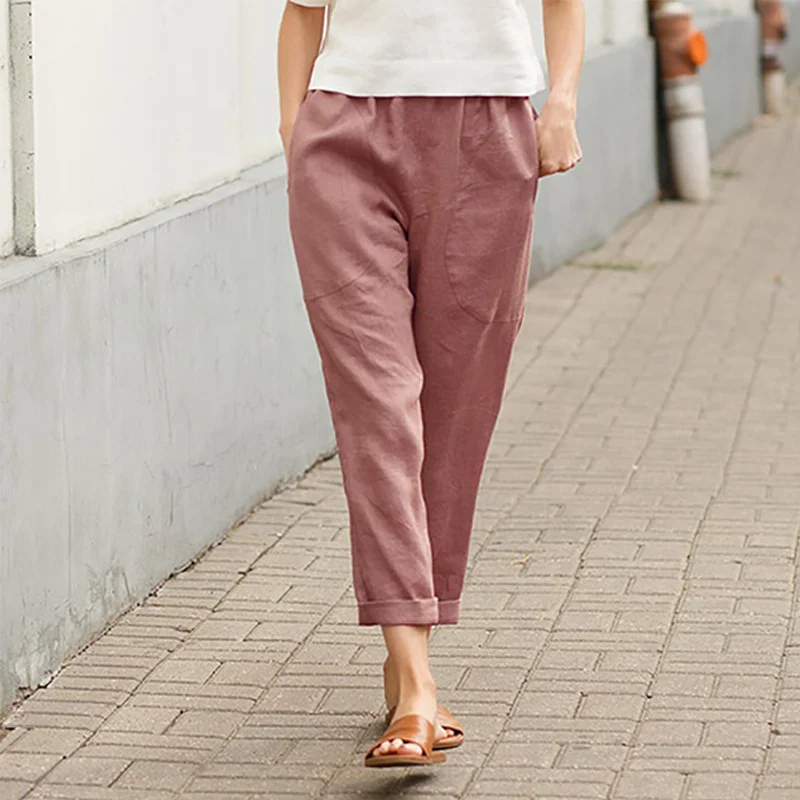 Pure Color Cotton And Linen Casual Pants