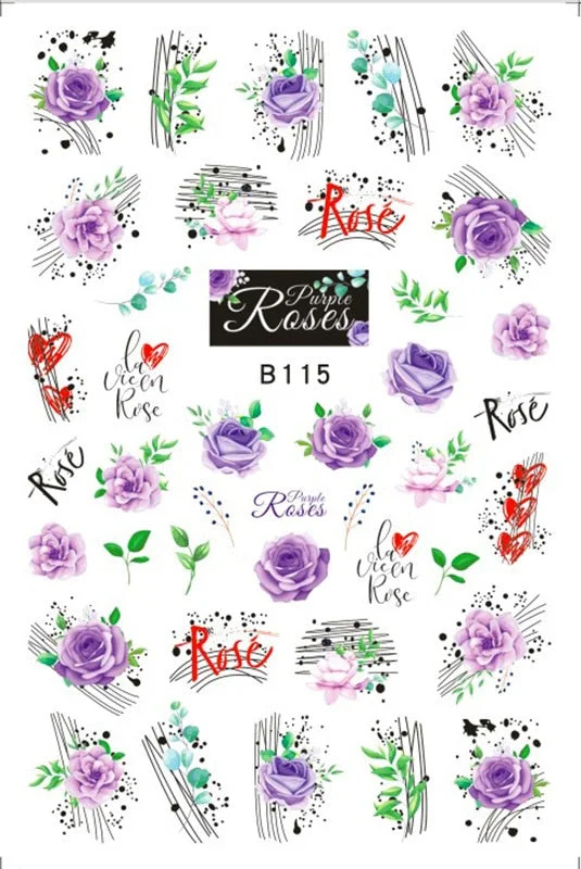 Black Rose Flower Heart 3D Nail Sticker Self-Adhesive Slider Art Decorations Valentine's Day Decals Manicure Accessories-Nail Inspo