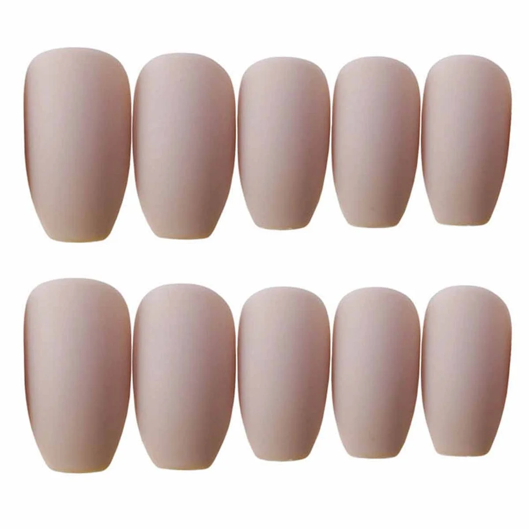 24Pcs Europe and the United State Beam ballerina fake press on nails Long Round Head Khaki matt fake nails with glue for girls-Nail Inspo