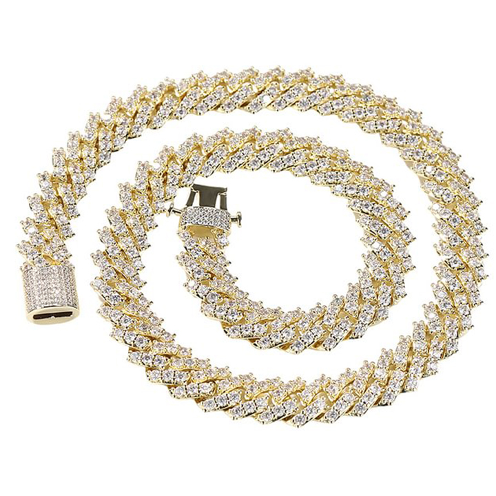 12MM Gold/Silver Iced Out CZ Prong Cuban Link Chains