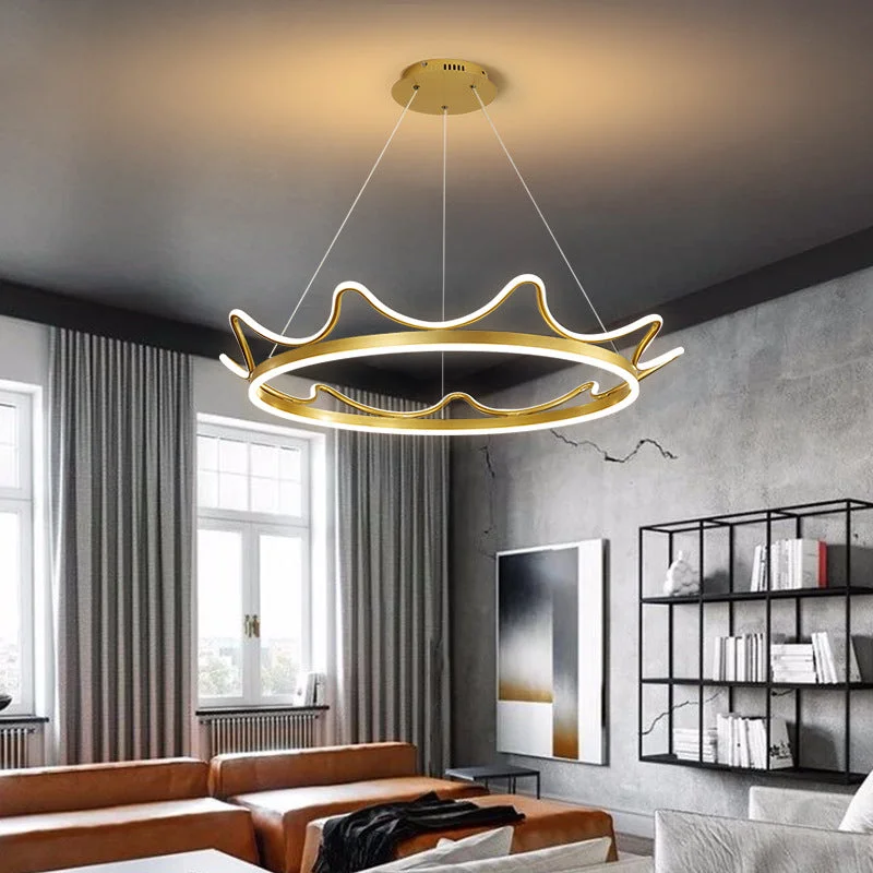 The Living Room Is Simple with Modern Crown Led Chandeliers