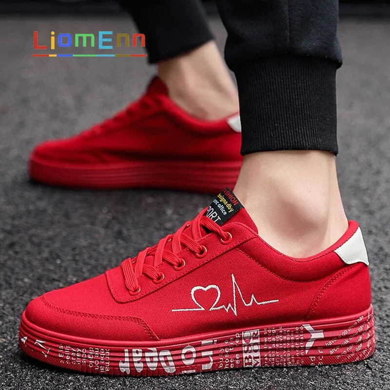 Women's Canvas Sneakers  2021 Flat Sport Shoes Woman Men Unisex heart Design Ladies Red Casual Vulcanized Shoe Tennis Size 35-44