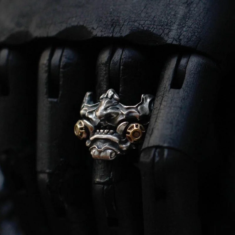 Men's fashion retro samurai mask cyberpunk national style ring