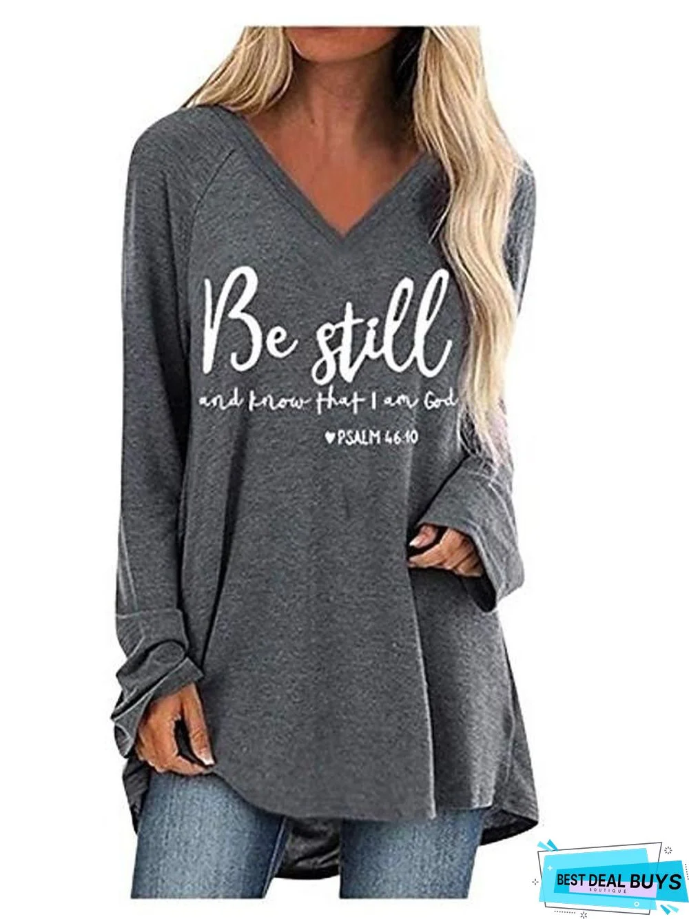 Women's Plus Size T-Shirt Letter Long Sleeve V Neck Tops Loose Cotton Basic Top Black Wine Camel