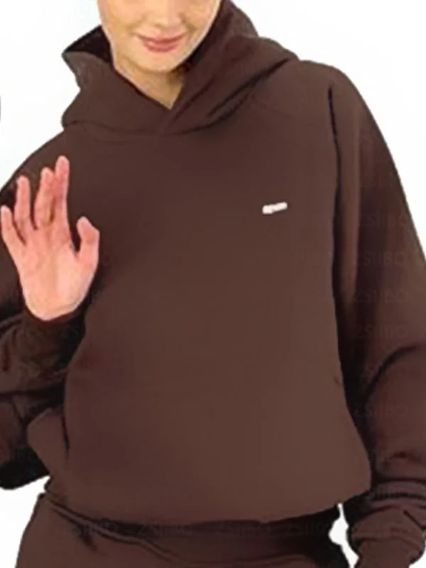 Brownm hoodie with solid color design simple letter embroidery and oversized cut