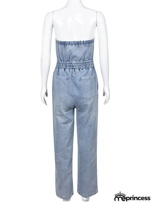 Sleeveless Straight Leg Elasticity Pleated Pockets Split-Joint Tube Jumpsuits